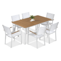 Biały zestaw jadalniany do ogrodu tacoma - stół 160cm i sześć krzeseł