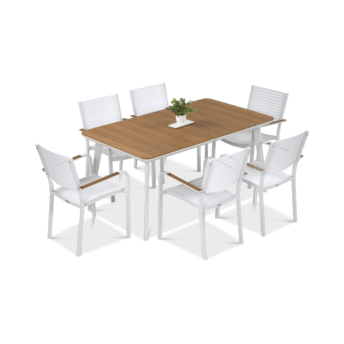 Biały zestaw jadalniany do ogrodu tacoma - stół 160cm i sześć krzeseł