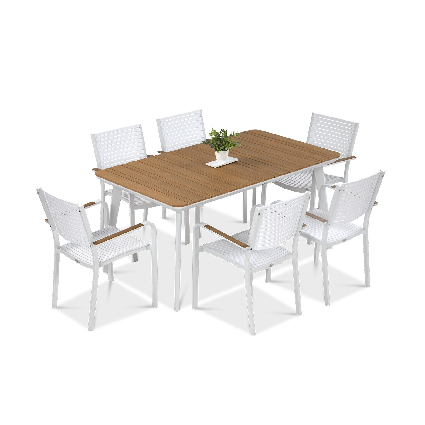 widok z góry na biały sześcioosobowy zestaw jadalniany tacoma