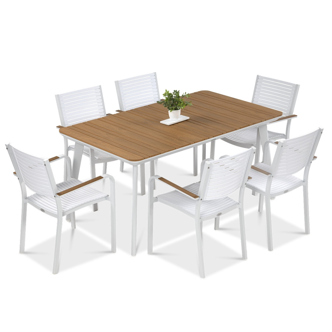 widok z góry na biały sześcioosobowy zestaw jadalniany tacoma