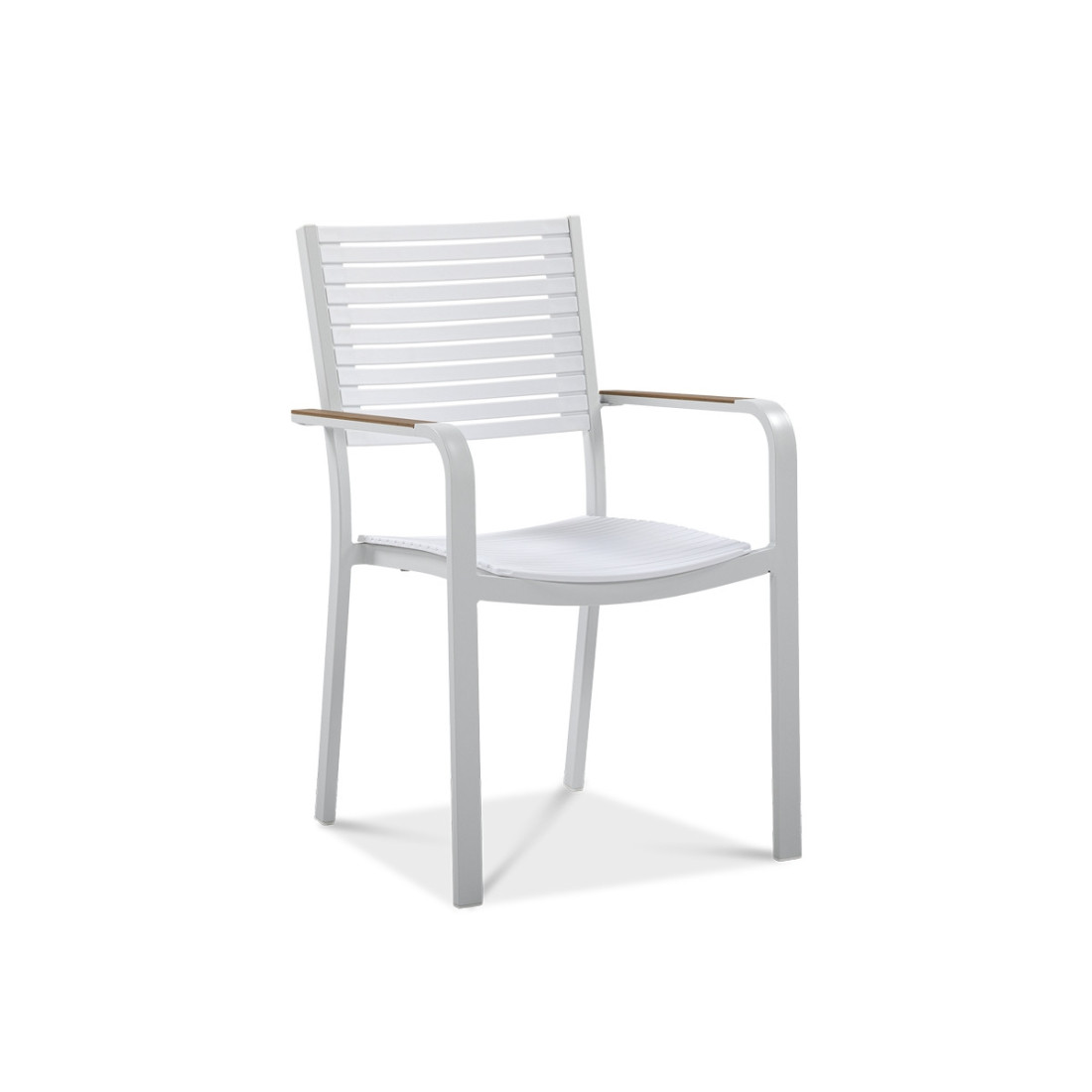 białe krzesło tacoma z drewnianymi zdobieniami na podłokietnikach