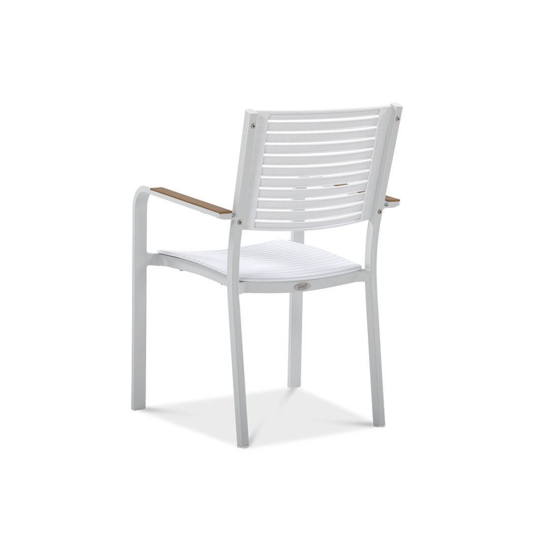 tył białego krzesła tacoma z drewnianymi zdobieniami 