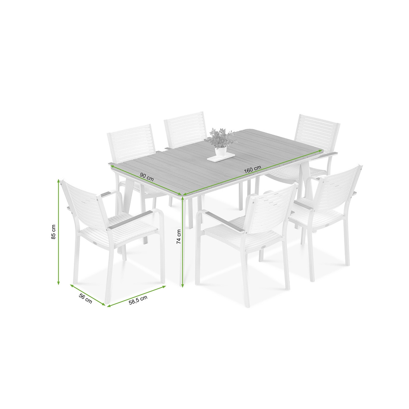 rysunek z wymiarami zestawu jadalnianego tacoma