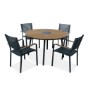 Czteroosobowy grafitowy zestaw jadalniany na ogród z okrągłym stołem tacoma