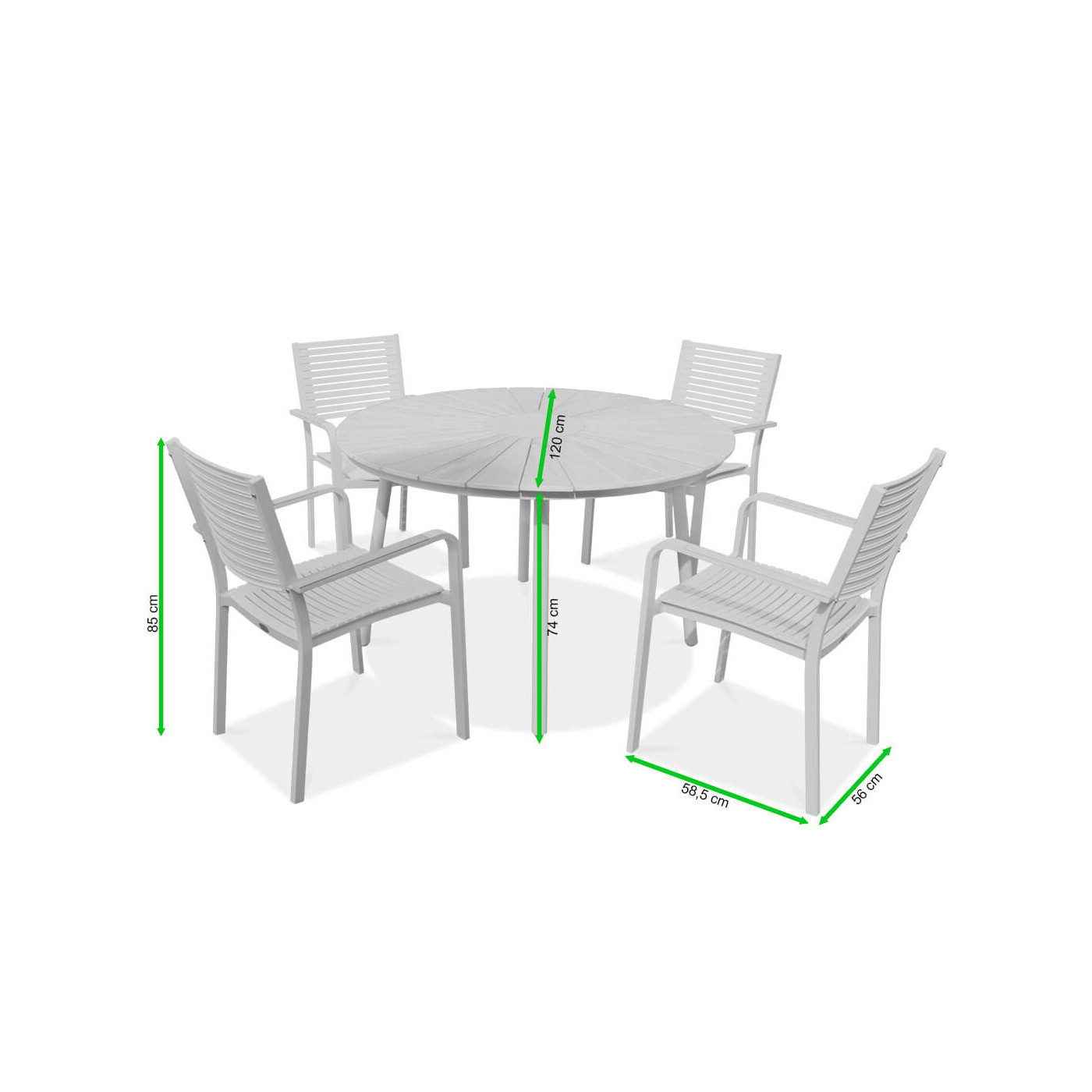 Rysunek z wymiarami zestawu tacoma z okrągłym stołem