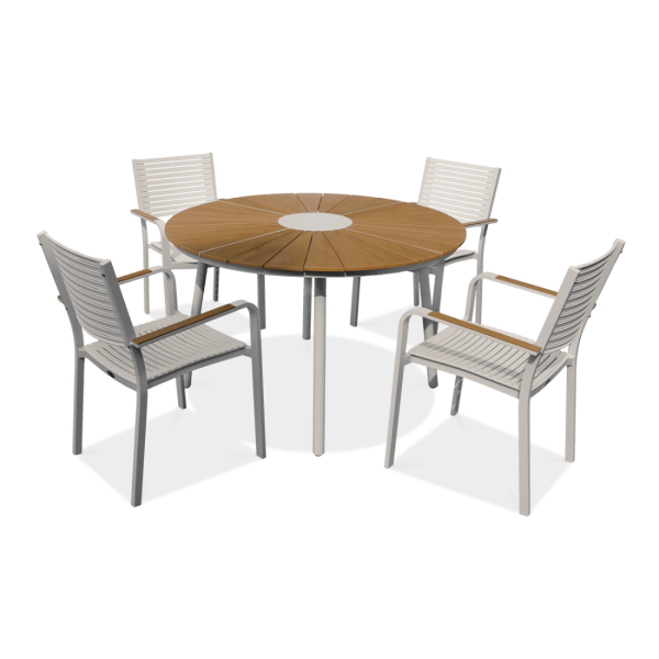 Czteroosobowy biały zestaw jadalniany tacoma - cztery krzesła i okrągły stół 