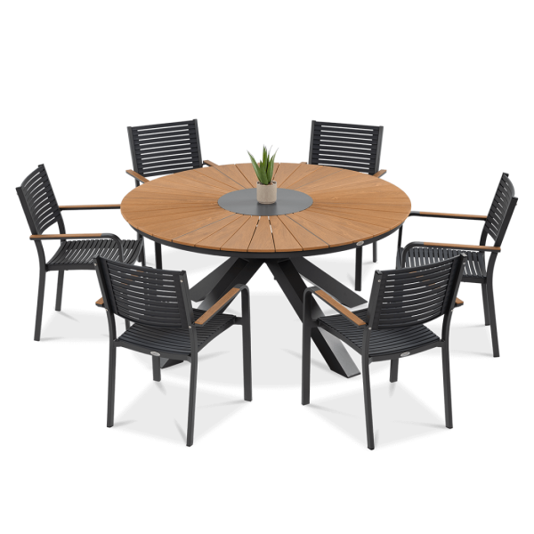 Zestaw jadalniany do ogrodu - okrągły stół i sześć krzeseł