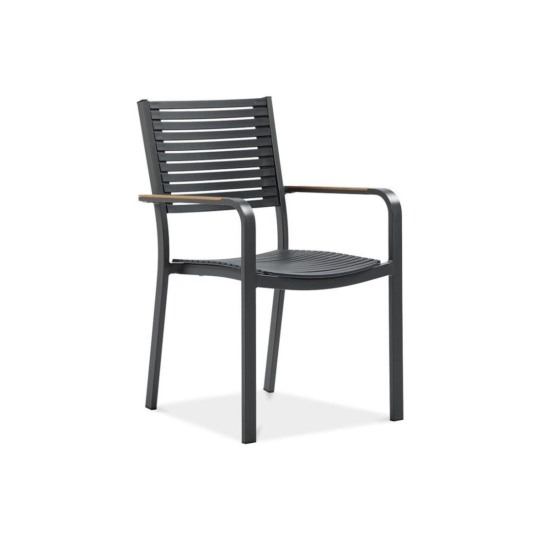 Przód grafitowego krzesła z drewnianymi akcentami z zestawu tacoma