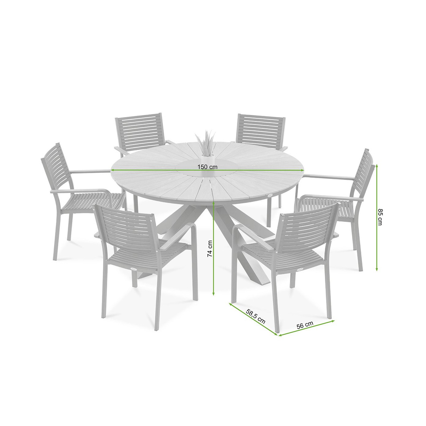 rysunek z wymiarami zestawu mebli jadalnianych tacoma