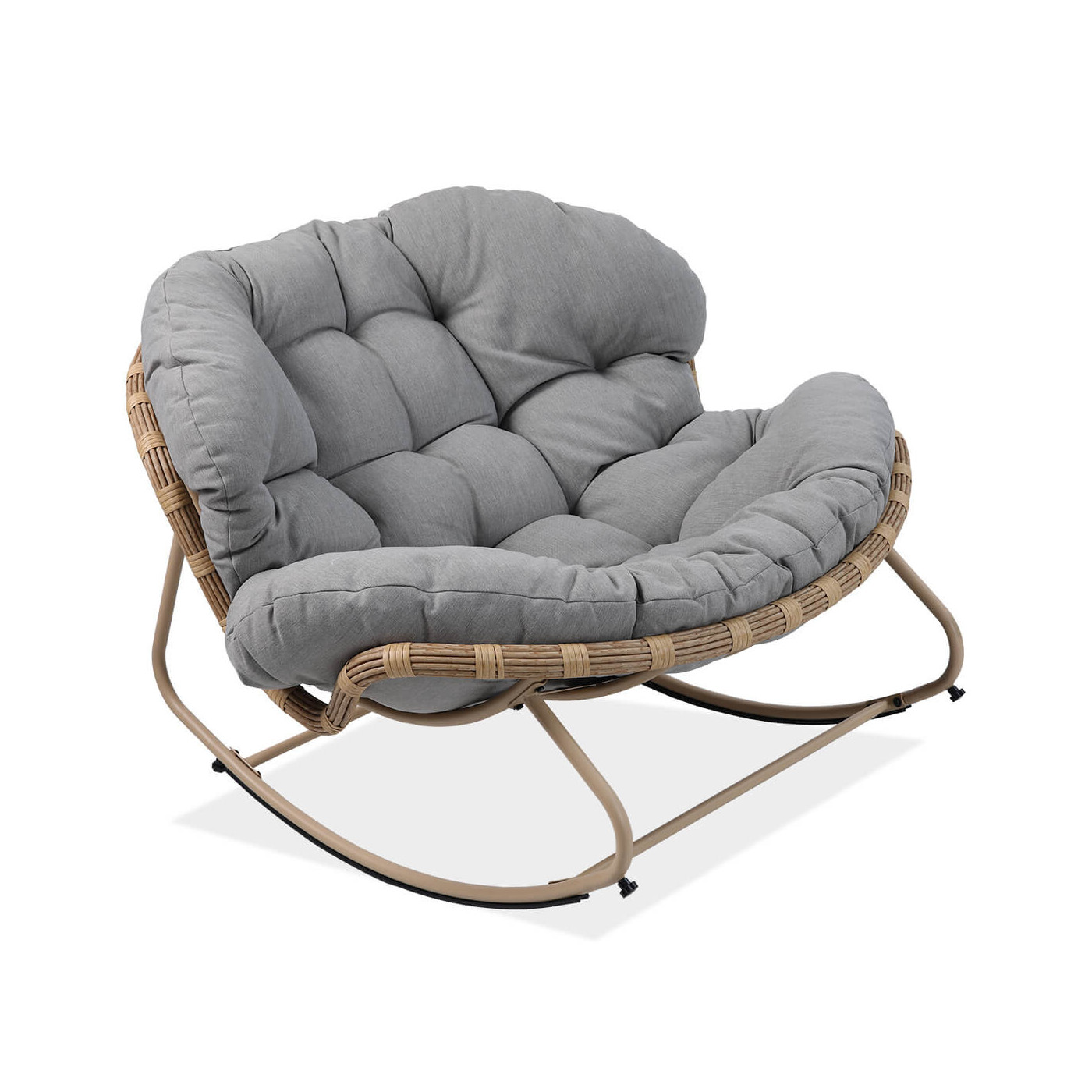 Unikalny, jasno szary fotel bujany Rodos o stabilnej strukturze