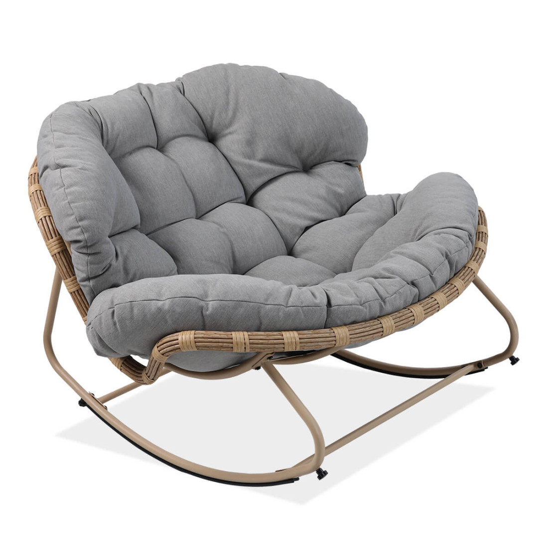 Unikalny, jasno szary fotel bujany Rodos o stabilnej strukturze