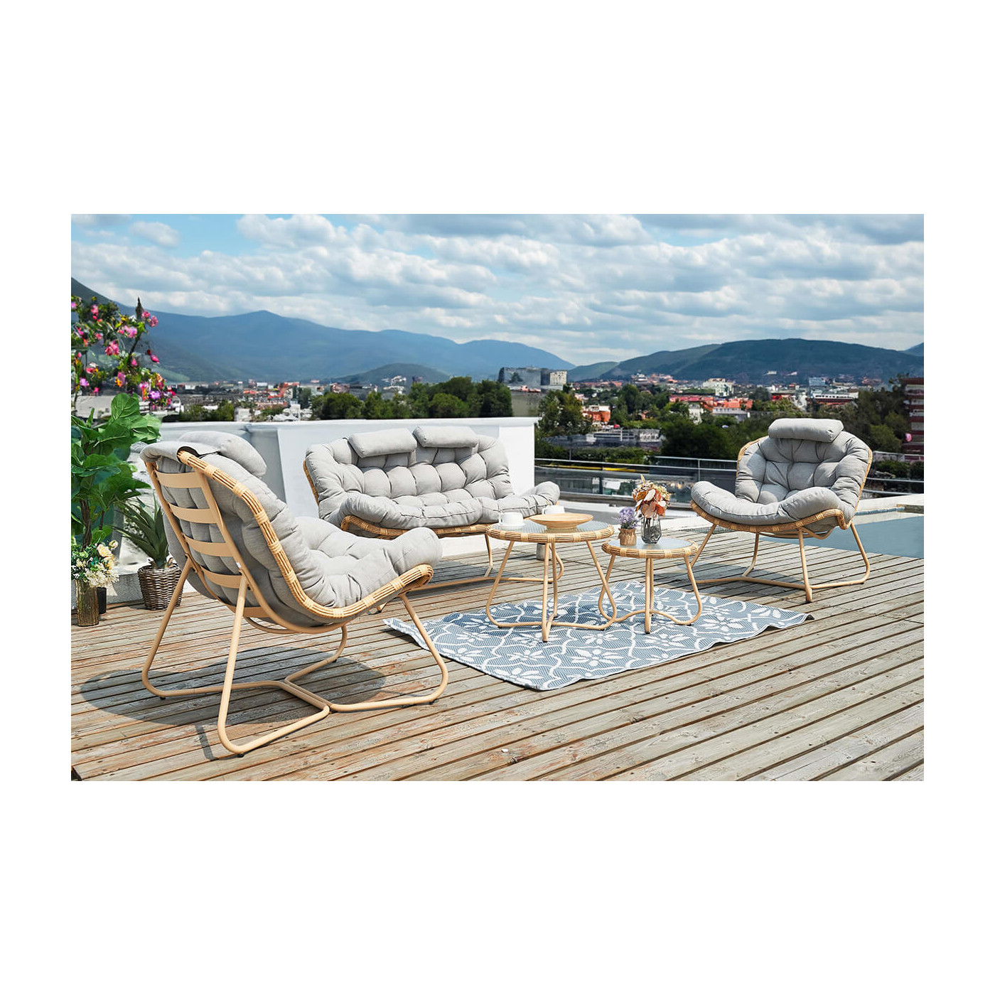 Zestaw mebli ogrodowych RODOS CAFFE Natural/Light Grey - Focus Garden