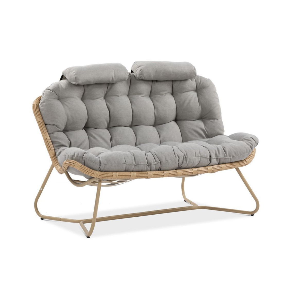 szara dwuosobowa technorattanowa sofa z zestawu rodos