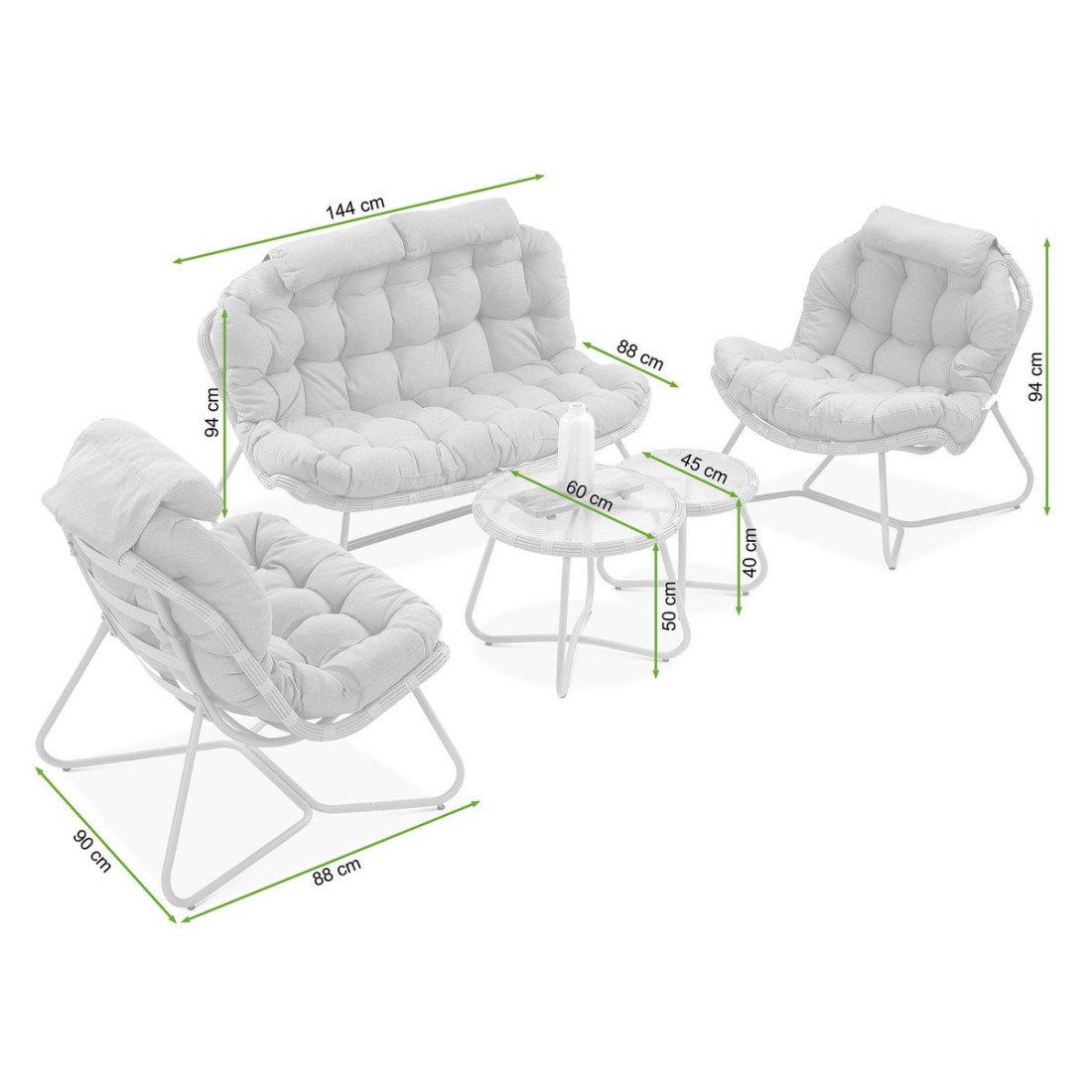 Wymiary zestawu mebli wypoczynkowych Rodos Caffe w odcieniu Natural/Grey