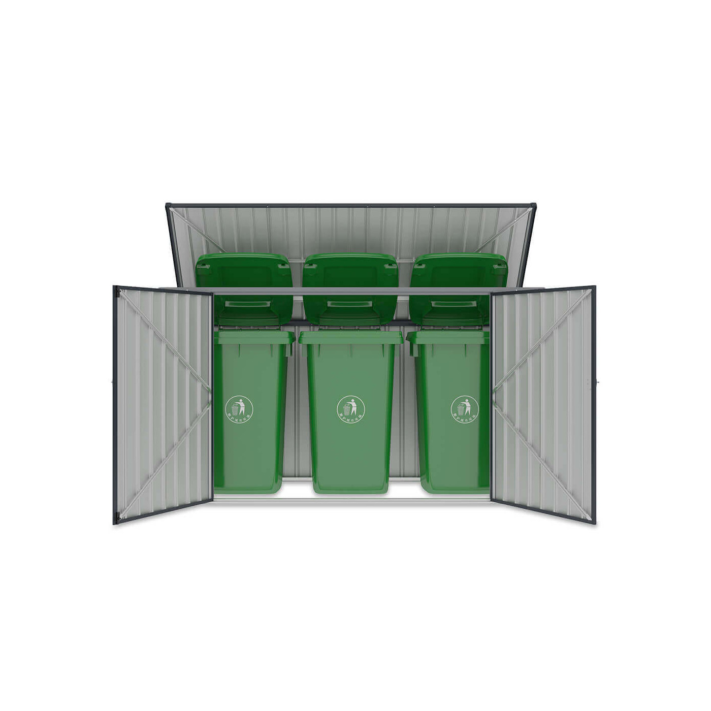 Aranżacja trzech koszy na odpady ustawionych w zabudowie Davis