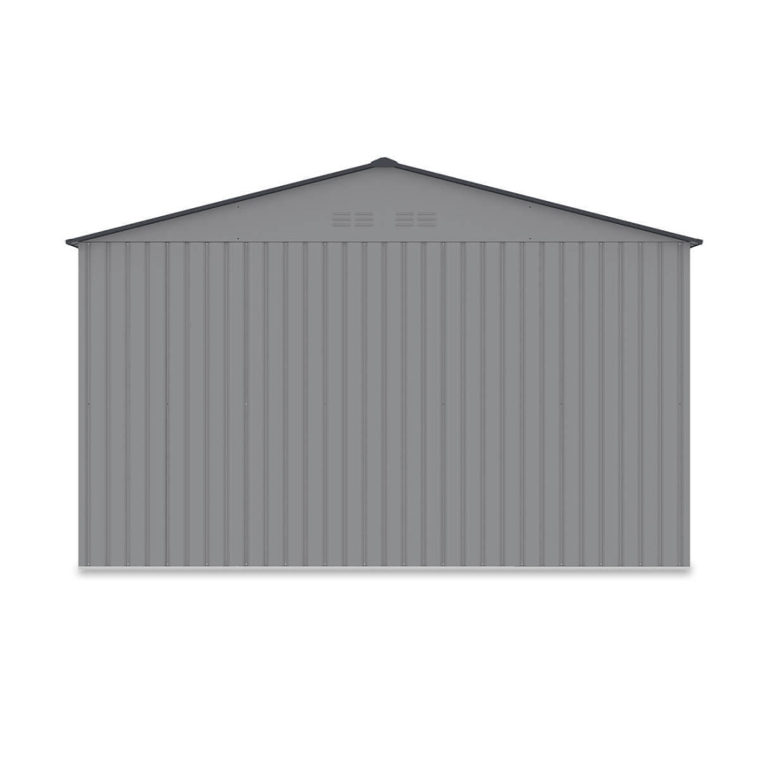 Widok z tyłu na domek na narzędzia ze spadzistym dachem