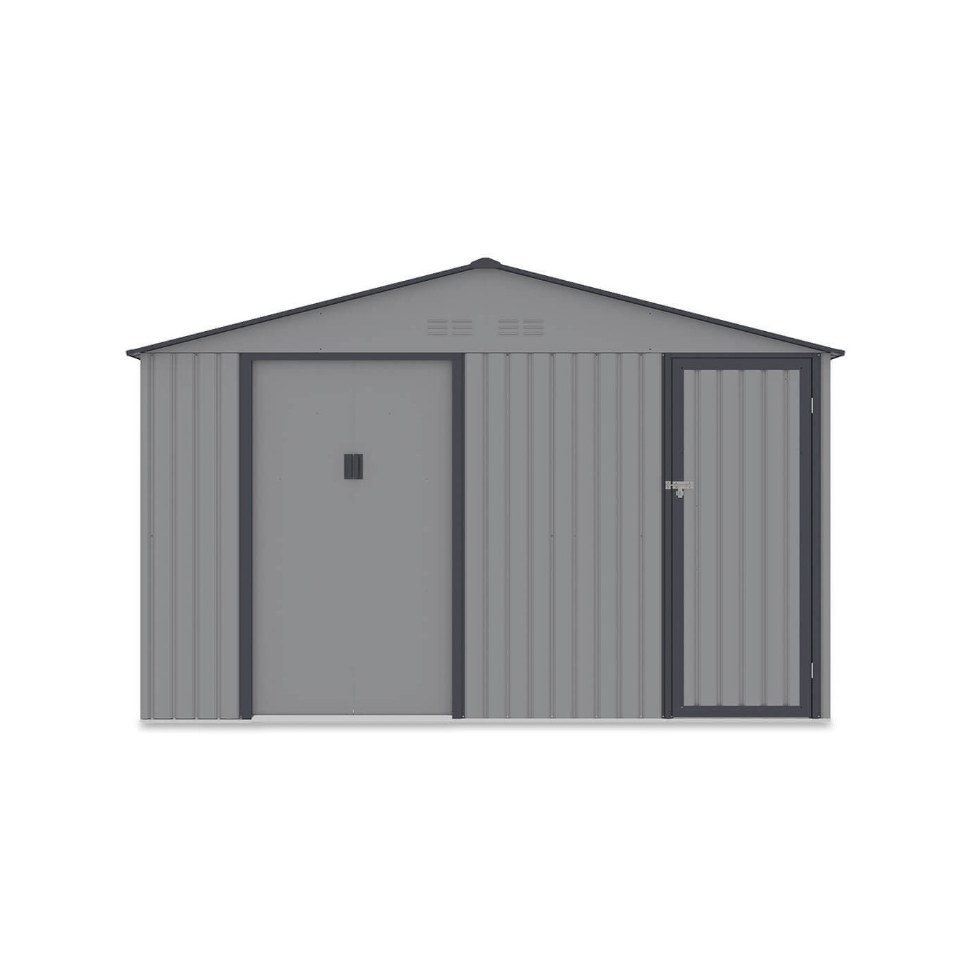 Przód szarego domku gospodarczego FALCON z dwoma oddzielnymi pomieszczeniami