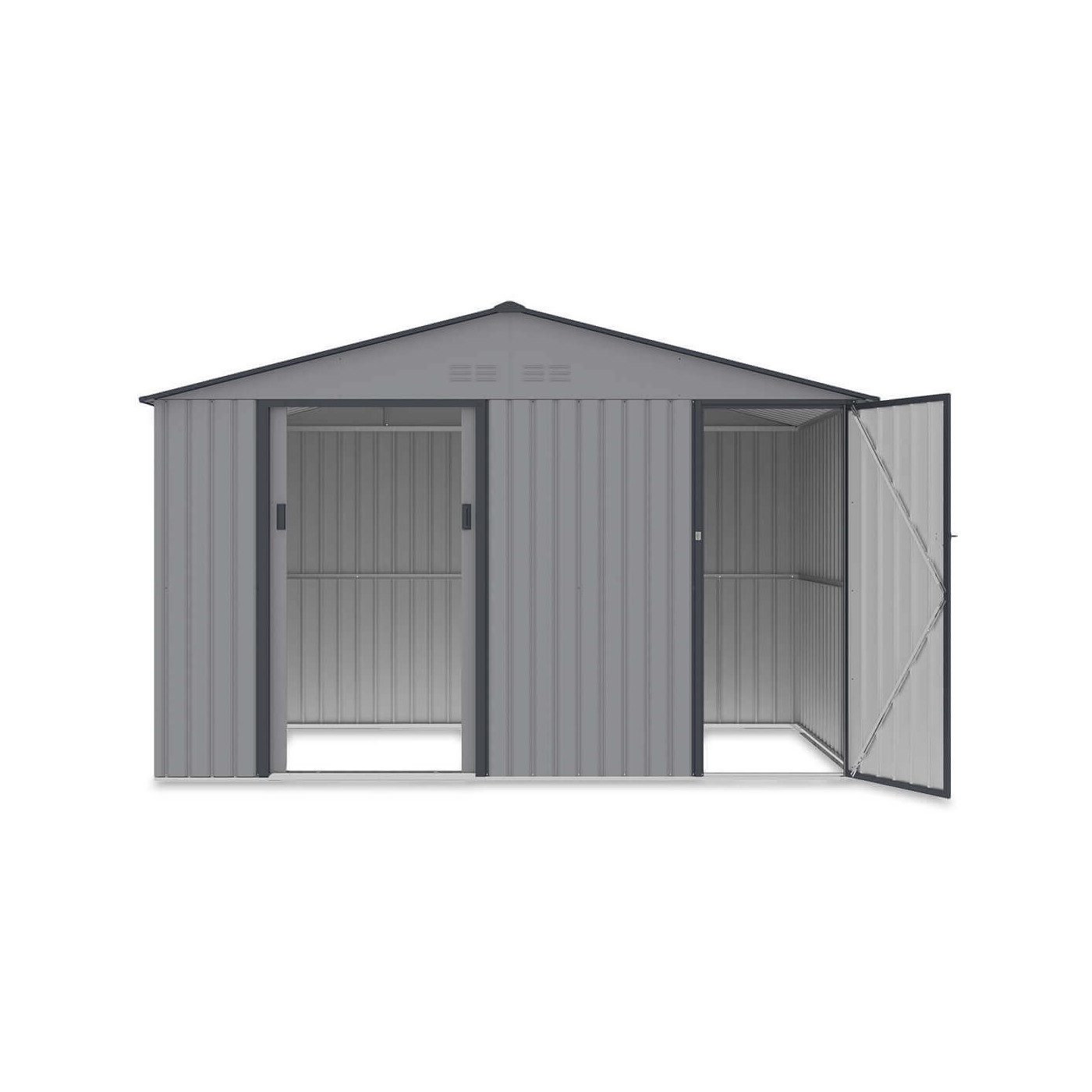 Domek o wymiarach 340x194 cm z widokiem na otwarte drzwi i wnętrze pomieszczeń