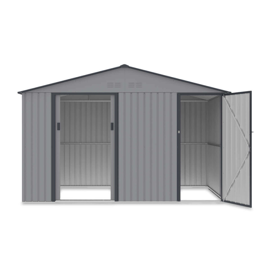 Domek o wymiarach 340x194 cm z widokiem na otwarte drzwi i wnętrze pomieszczeń