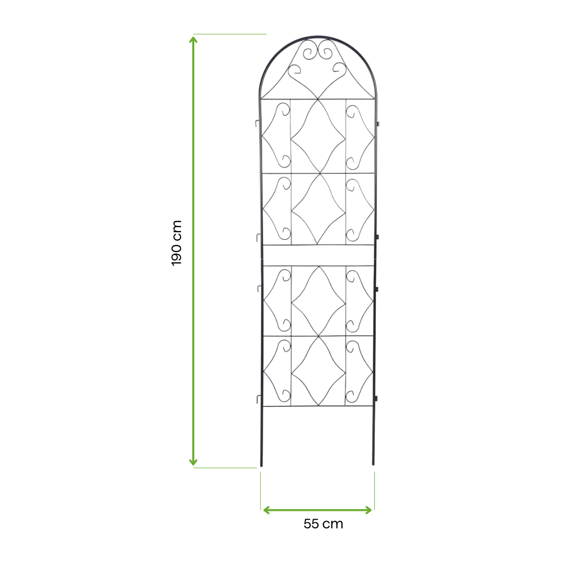 Wymiary podpórka Cultivo 190x55 cm czarna do ogrodu, balkonu i wnętrz