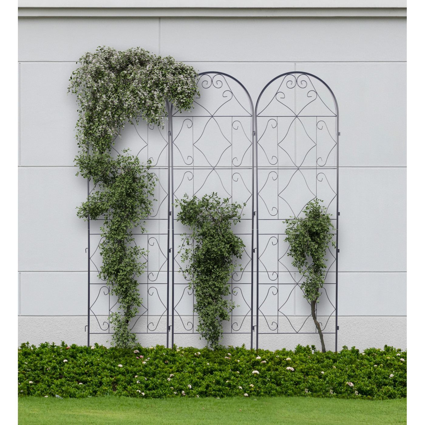 Aranżacja podpórek cultivo 190x55cm czarny w ogrodzie z kwiatami 