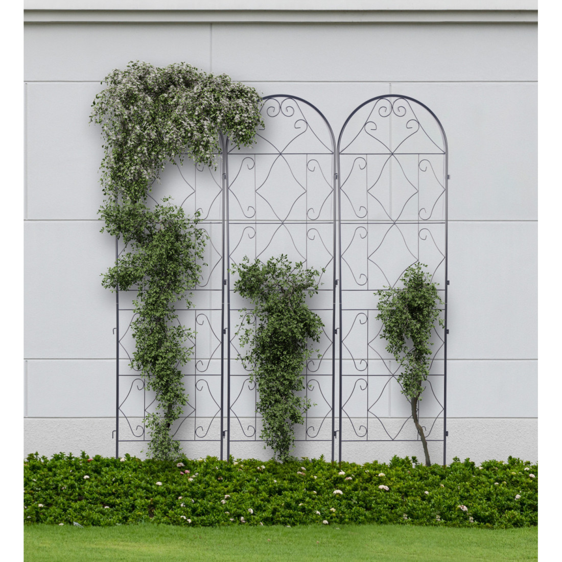 Aranżacja podpórek cultivo 190x55cm czarny w ogrodzie z kwiatami 