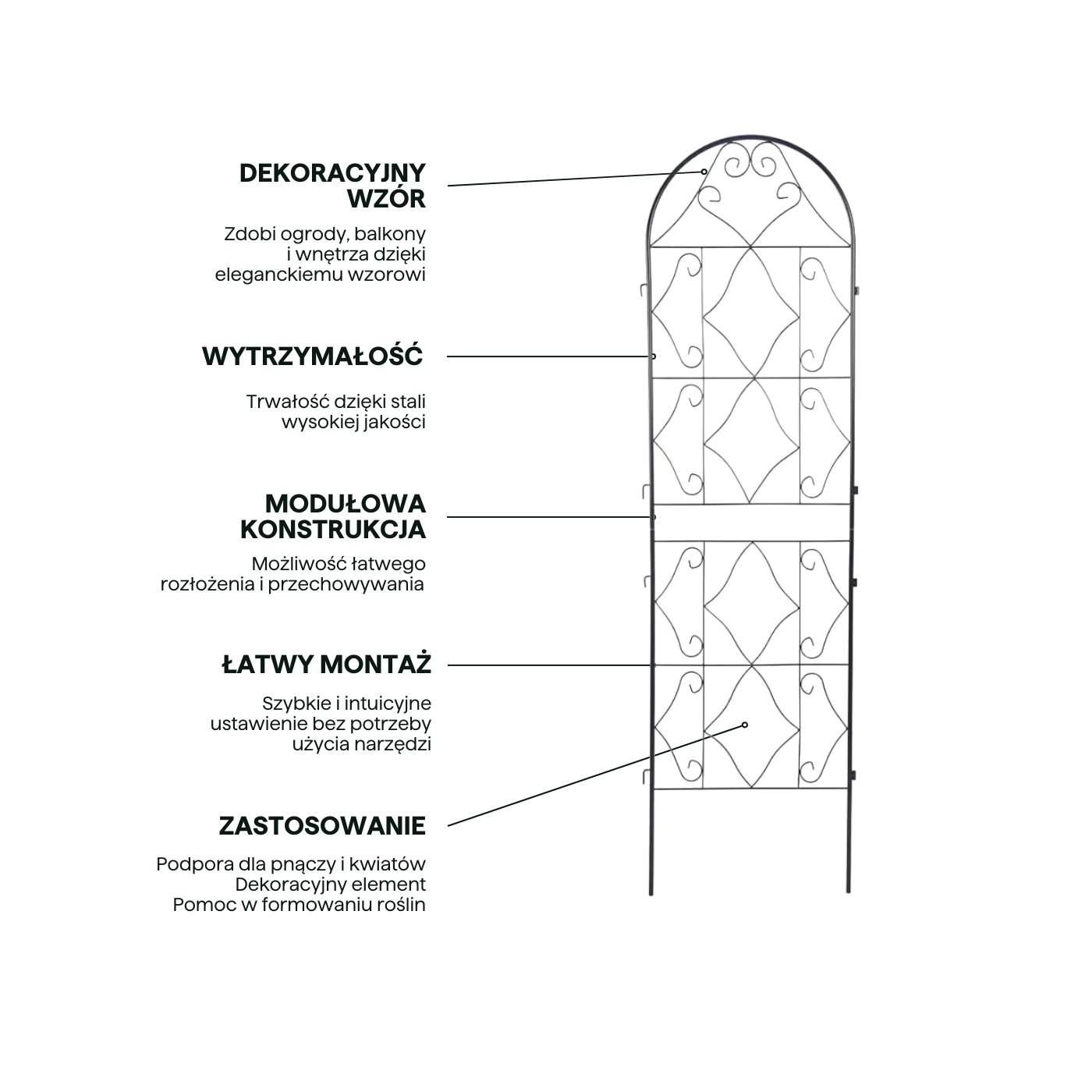 cechy podpórka Cultivo 190x55 cm czarna do ogrodu, balkonu i wnętrz