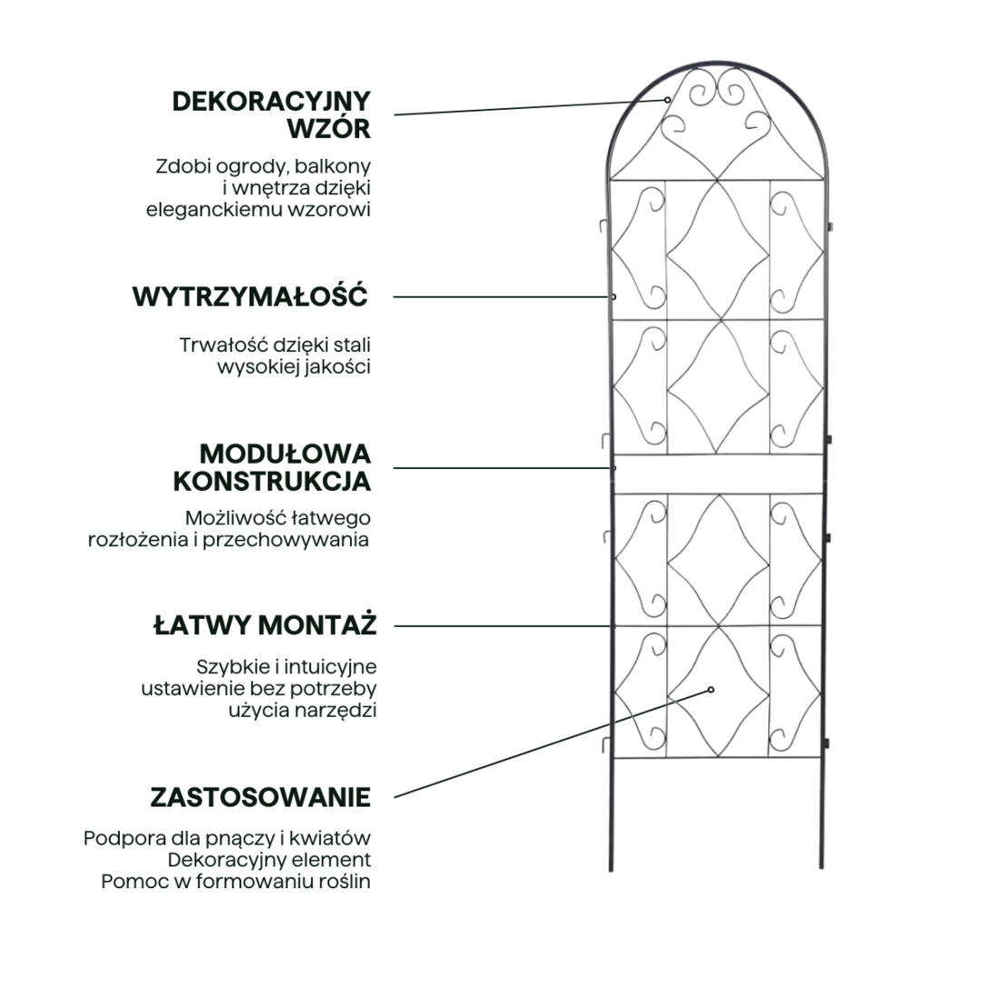 cechy podpórka Cultivo 190x55 cm czarna do ogrodu, balkonu i wnętrz