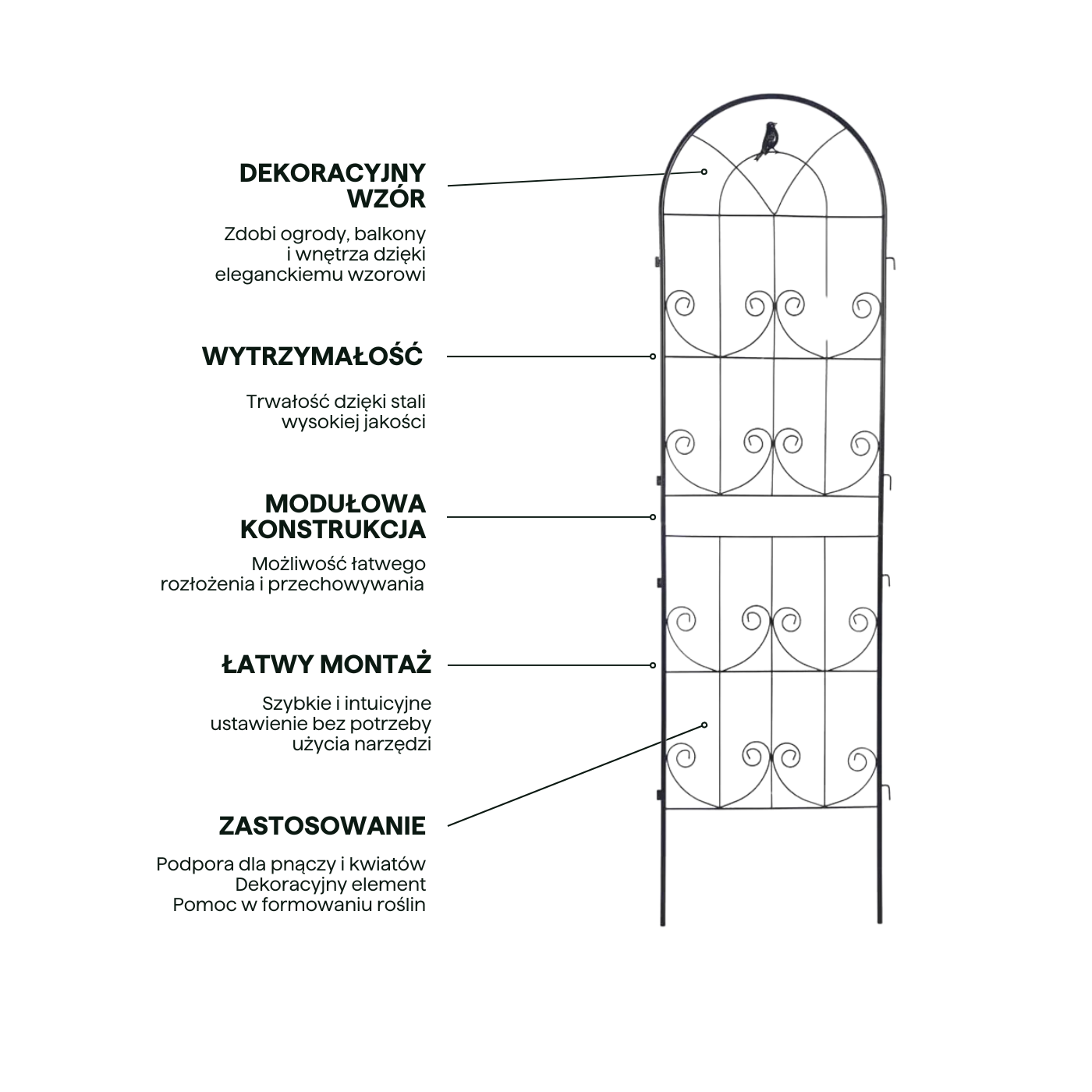Cechy czarna podpórka do roślin o wymiarze 190x55 cm od firmy Cultivo