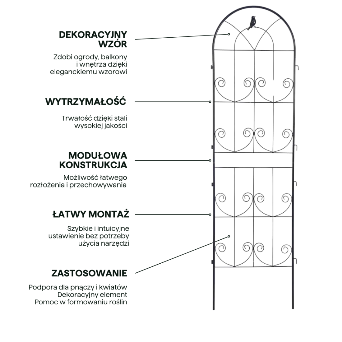 Cechy czarna podpórka do roślin o wymiarze 190x55 cm od firmy Cultivo