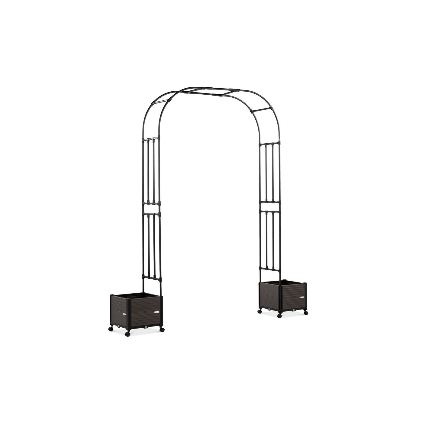 Pergola na kwiaty z dwoma pojemnymi kwietnikami na kółkach