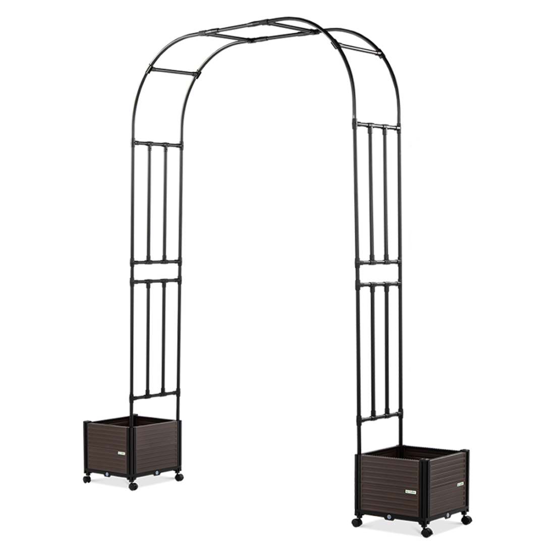 Pergola na kwiaty z dwoma pojemnymi kwietnikami na kółkach