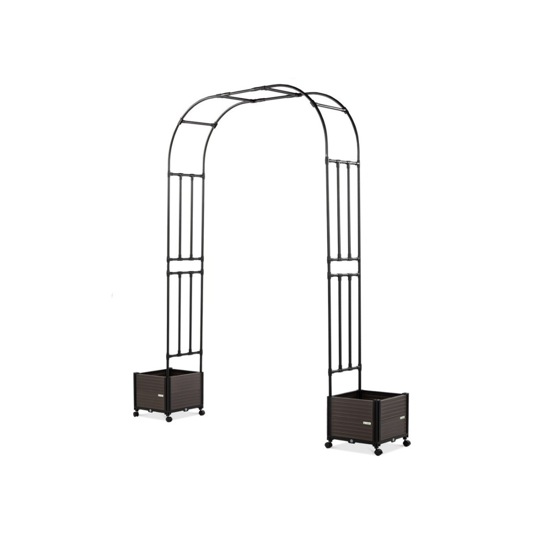 Pergola na kwiaty z dwoma pojemnymi kwietnikami na kółkach