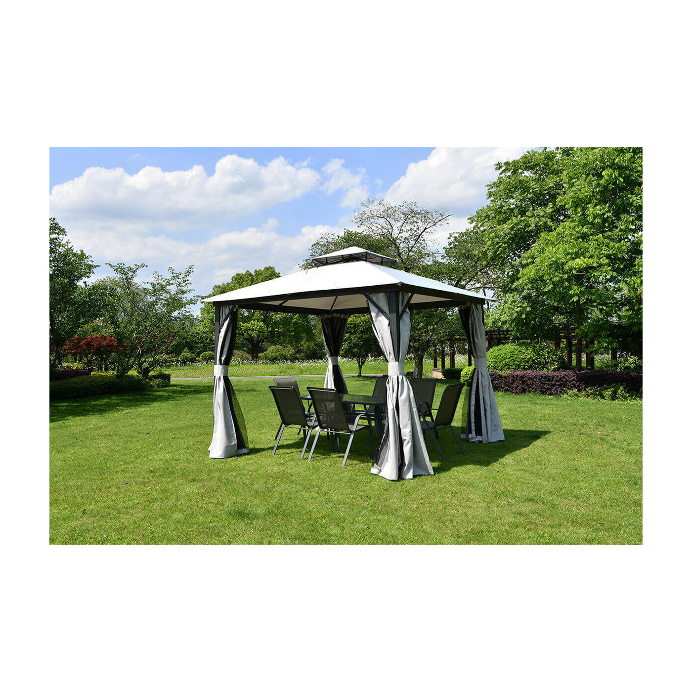 Jasno-szary pawilon ogrodowy o wymiarach 3x3m od firmy Hardmaister