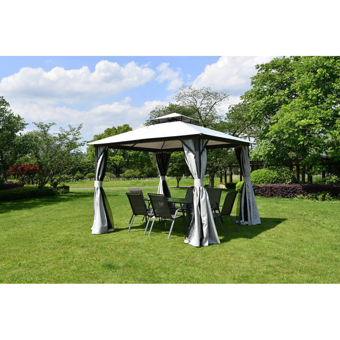 Jasno-szary pawilon ogrodowy o wymiarach 3x3m od firmy Hardmaister