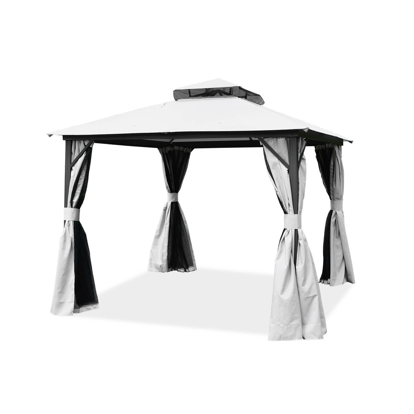 Pawilon ogrodowy VANCOUVER od firmy Hardmaister z odsłoniętymi zasłonami