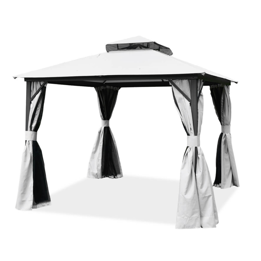 Pawilon ogrodowy VANCOUVER od firmy Hardmaister z odsłoniętymi zasłonami