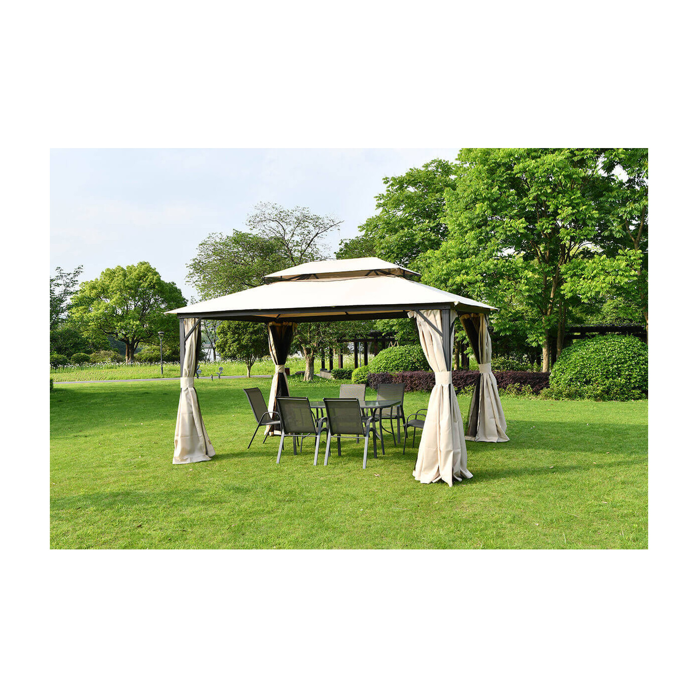 Beżowy pawilon ogrodowy o wymiarach 3x4m od firmy Hardmaister