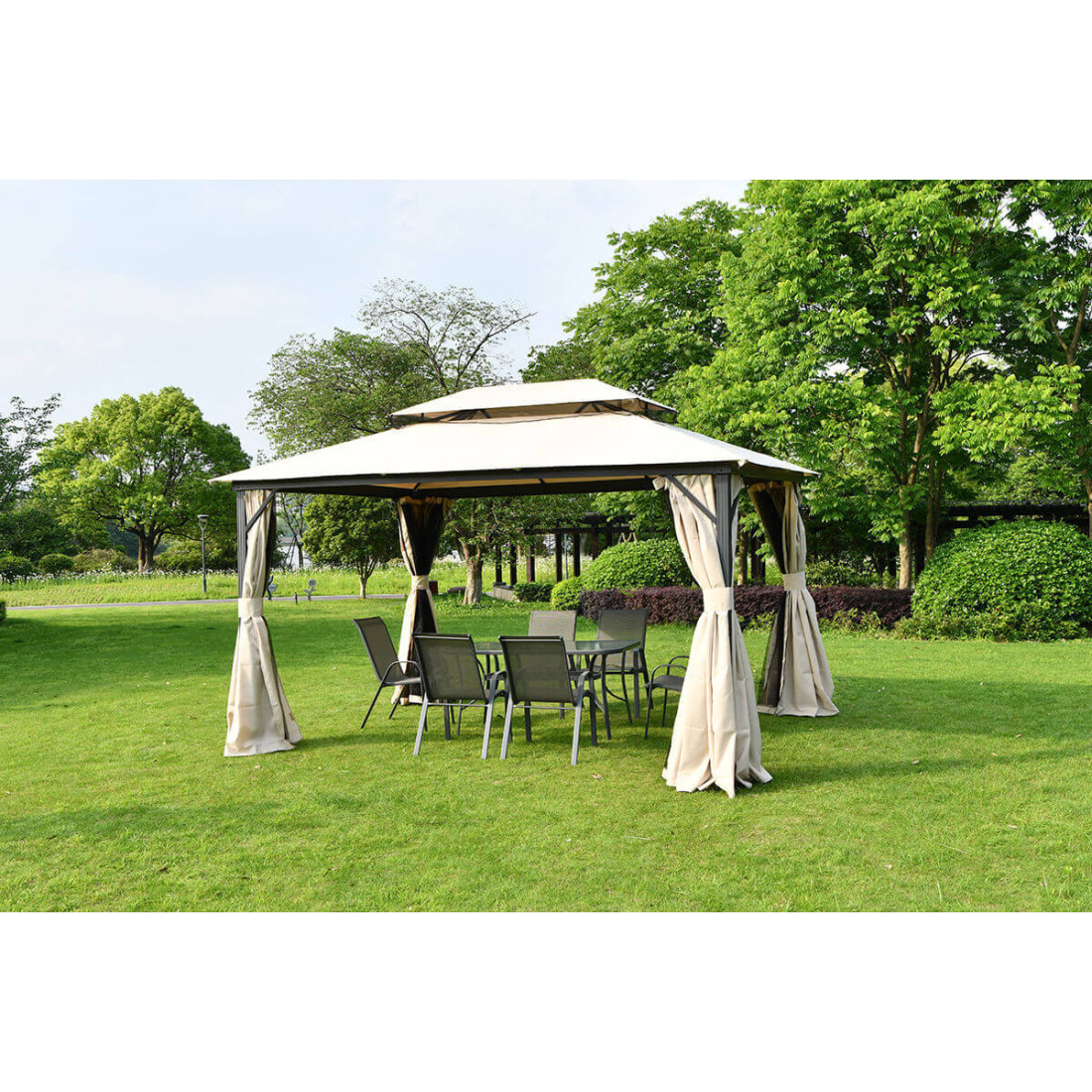 Beżowy pawilon ogrodowy o wymiarach 3x4m od firmy Hardmaister