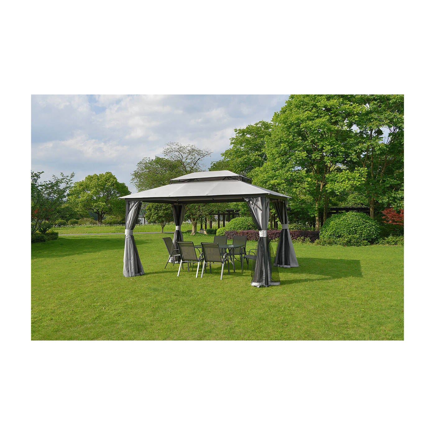 Szary pawilon ogrodowy o wymiarach 3x4m od firmy Hardmaister