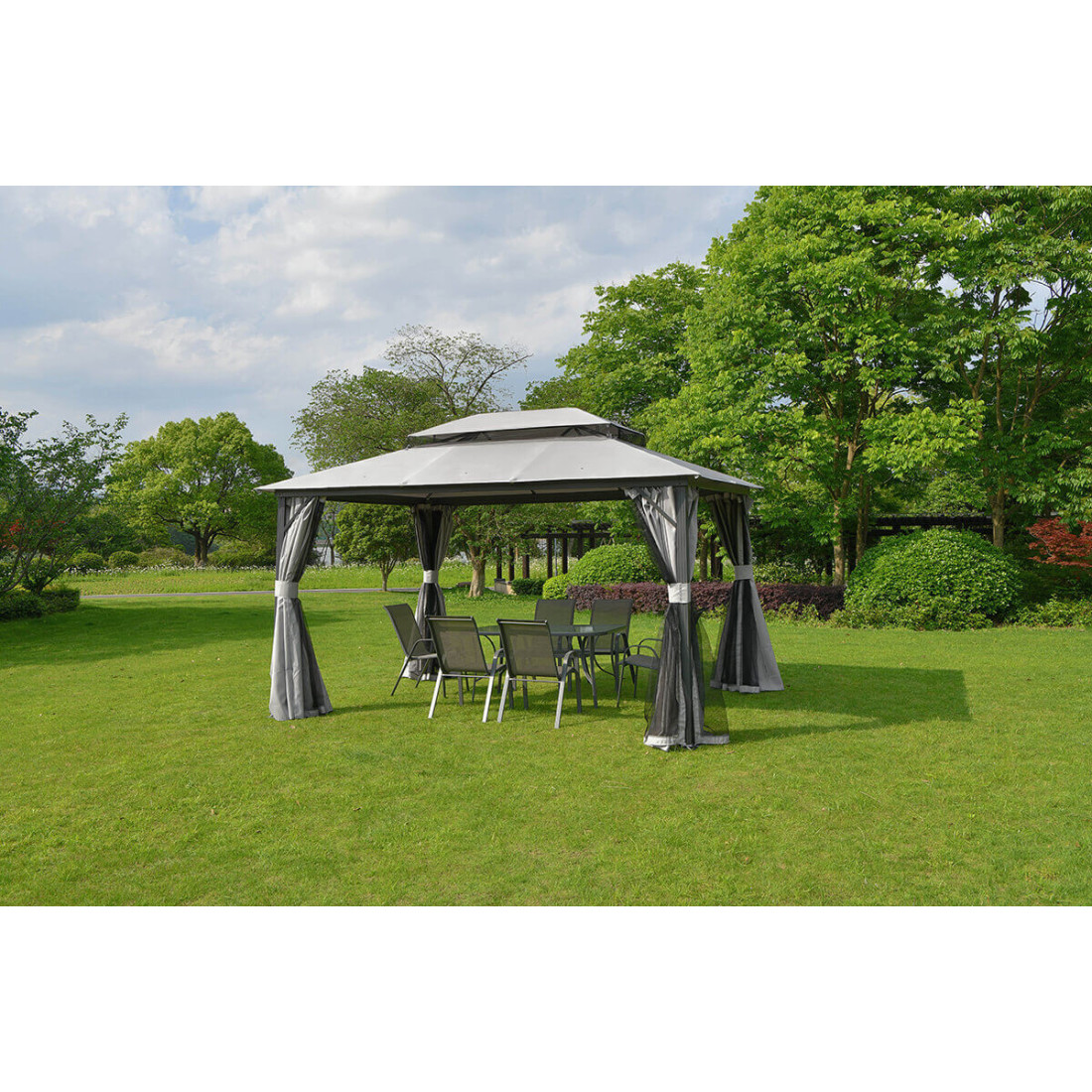 Szary pawilon ogrodowy o wymiarach 3x4m od firmy Hardmaister