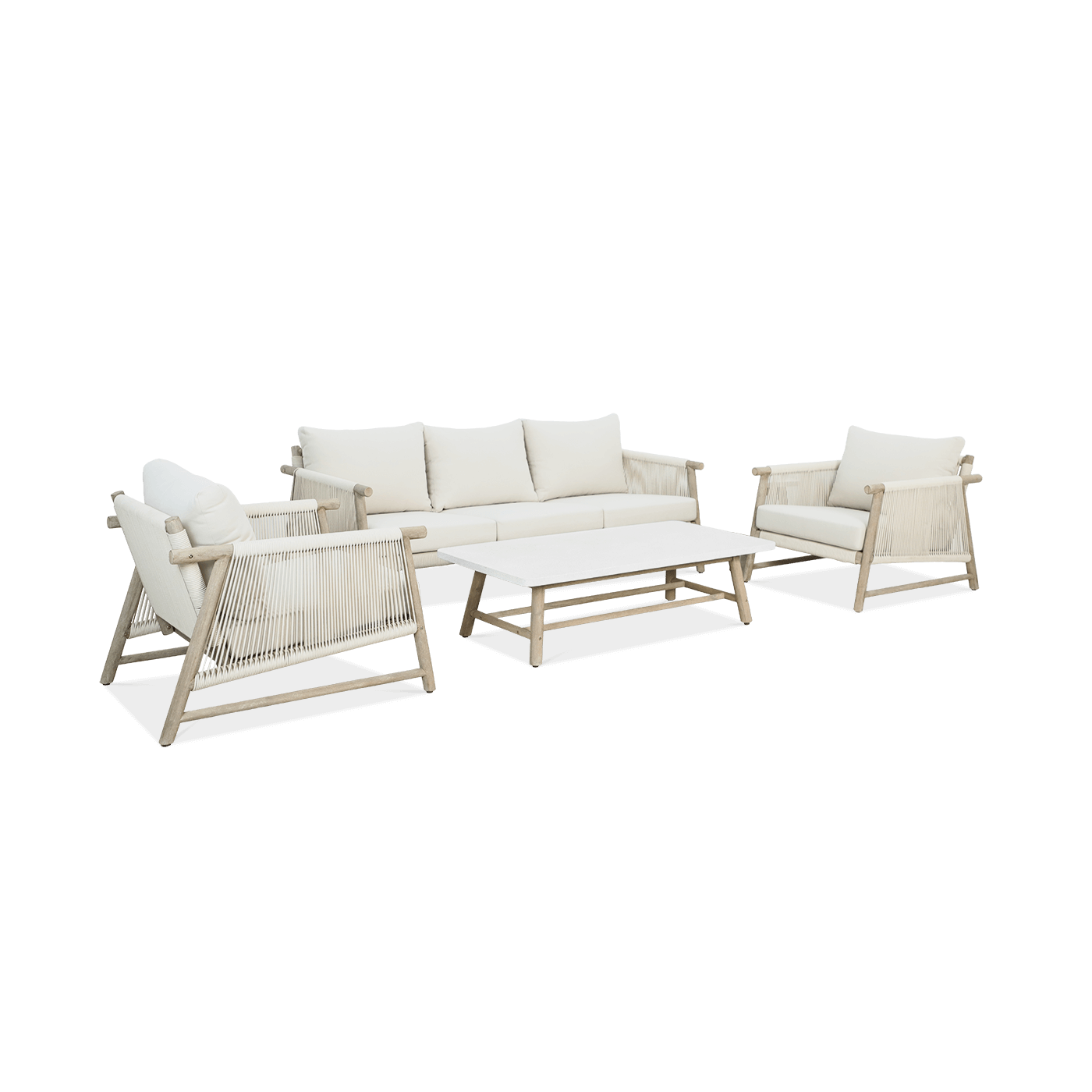 Meble wypoczynkowe składające się z sofy, dwóch foteli i stolika kawowego