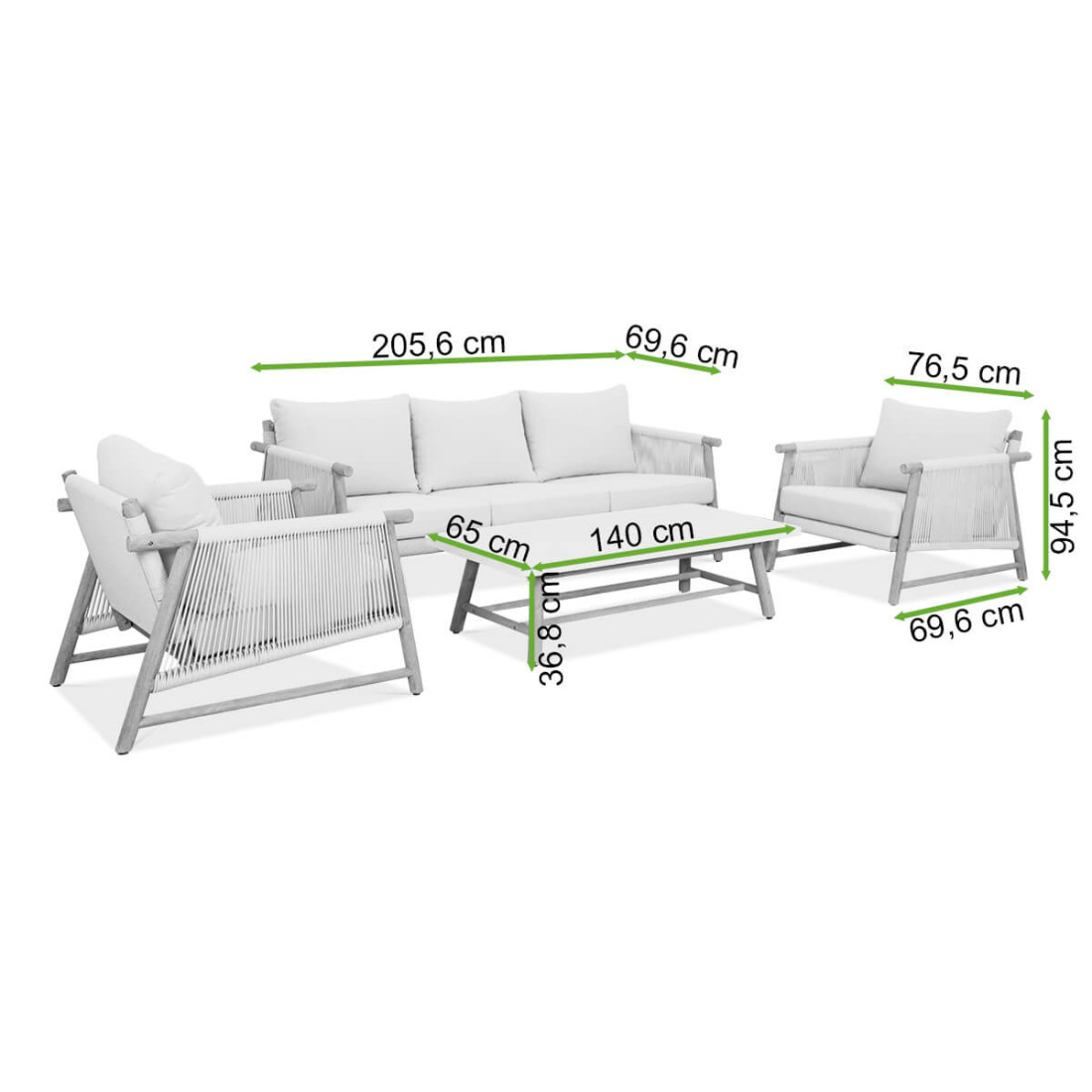 Rysunek z wymiarami zestawu LEGEND Caffe od firmy Furrore