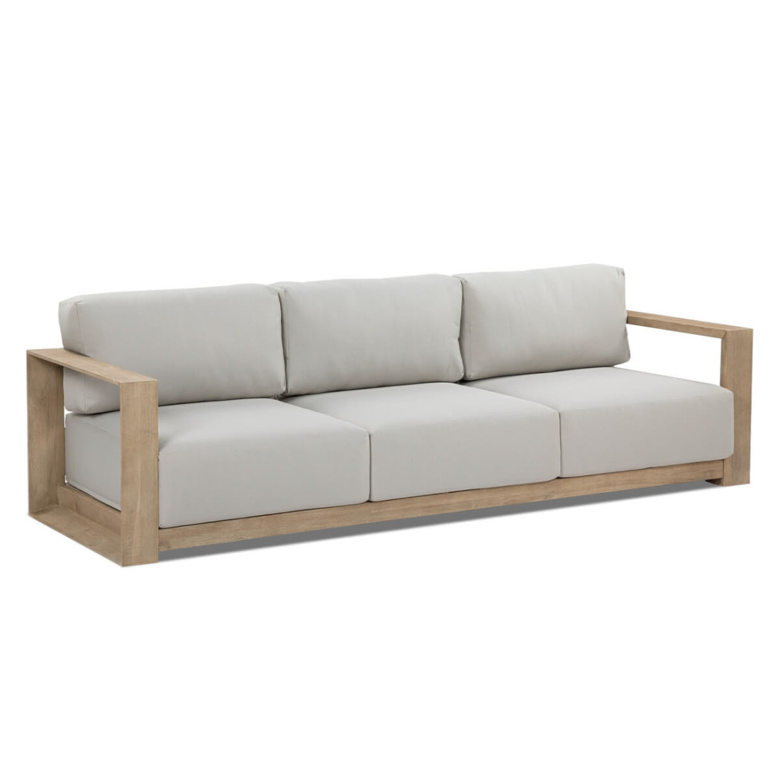 Przód trzyosobowej sofy wykonanej z drewna akacjowego