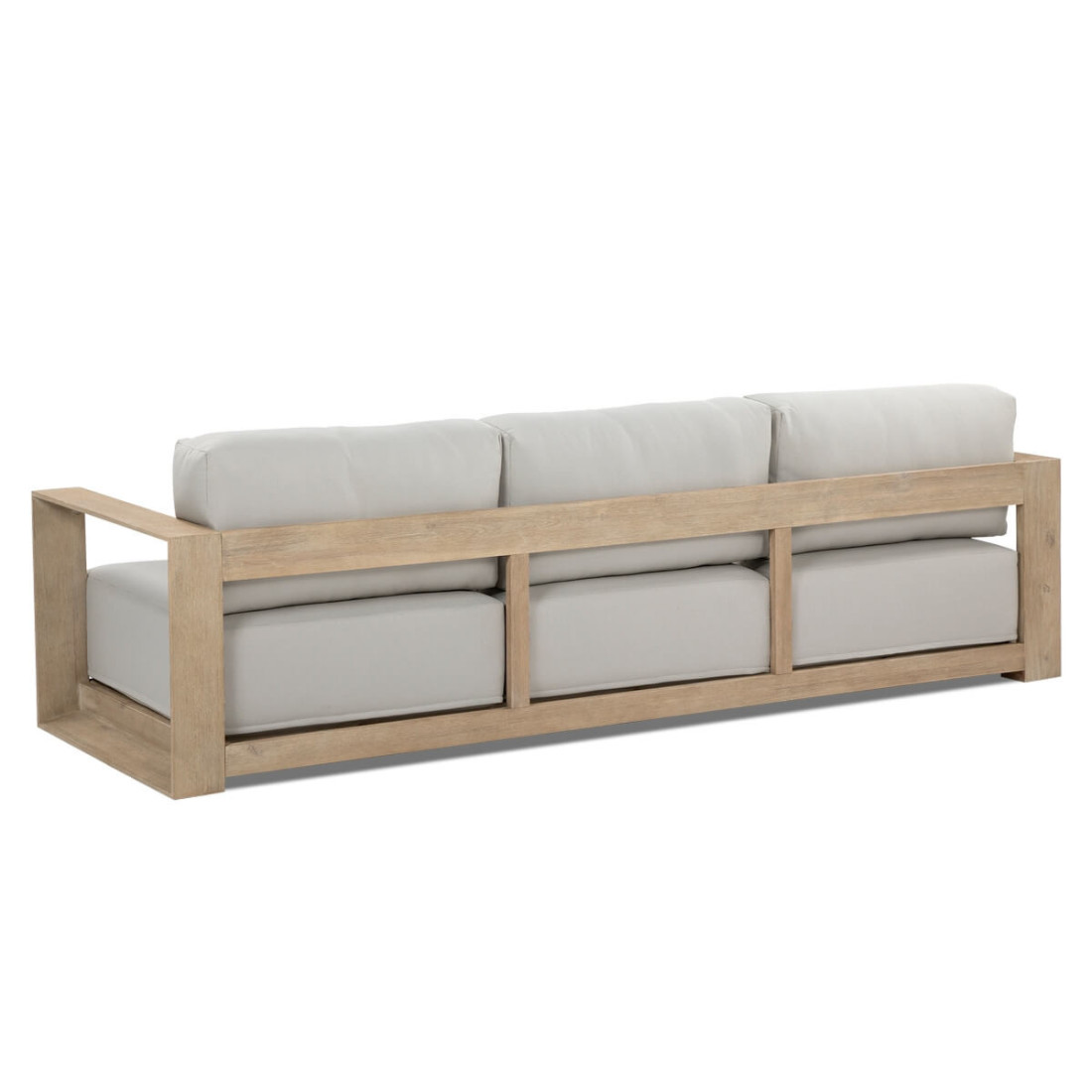 tył drewnianej trzyosobowej sofy