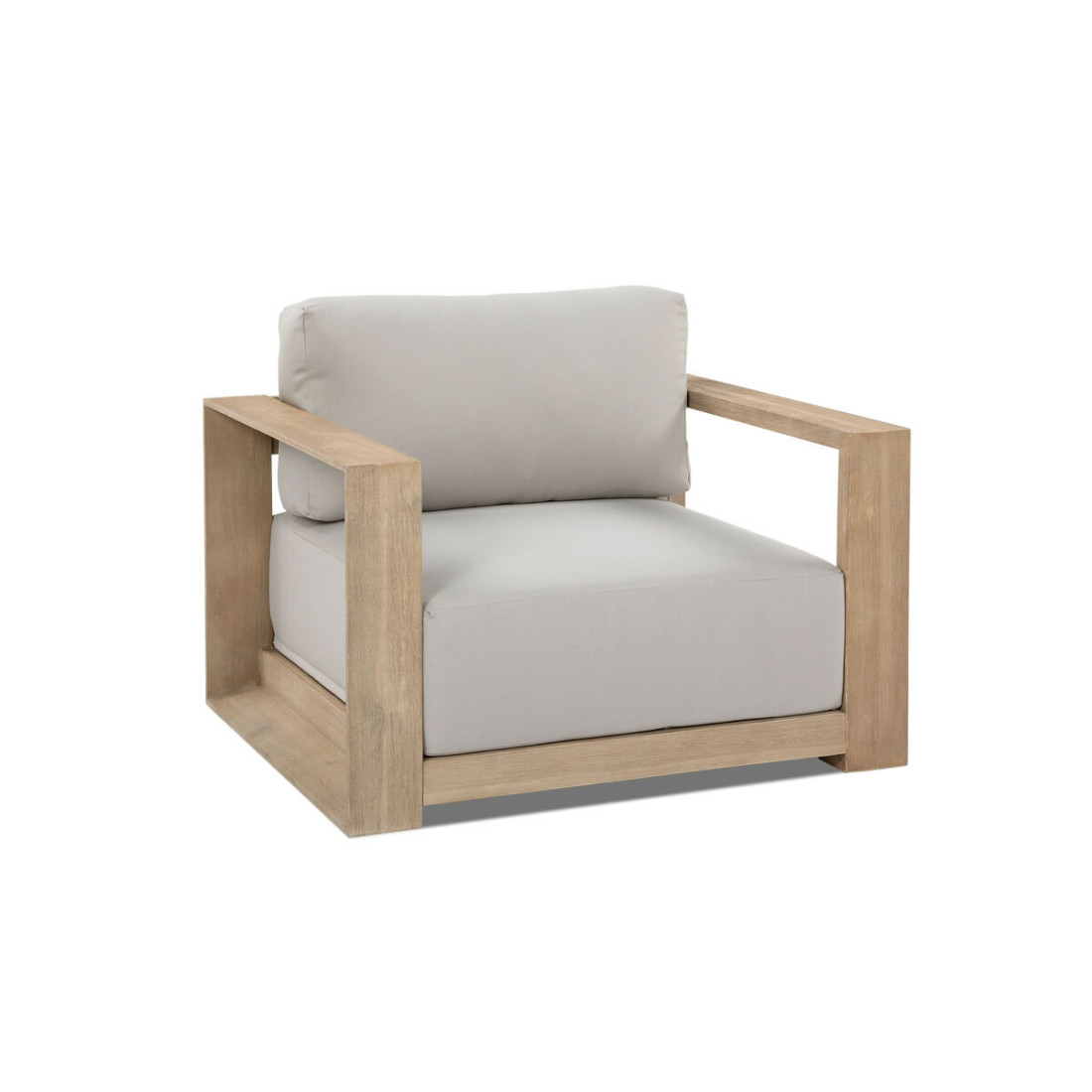 wygodny fotel z grubymi poduszkami z drewna akacjowego