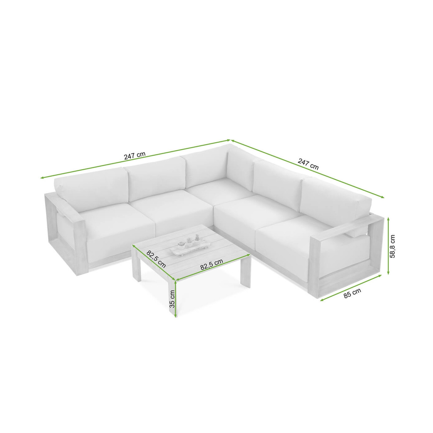 rysunek z wymiarami drewnianego narożnika na ogród royal caffe