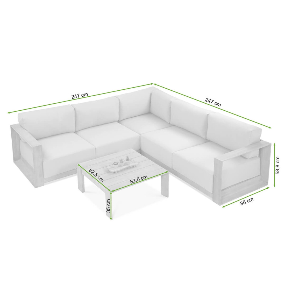 rysunek z wymiarami drewnianego narożnika na ogród royal caffe