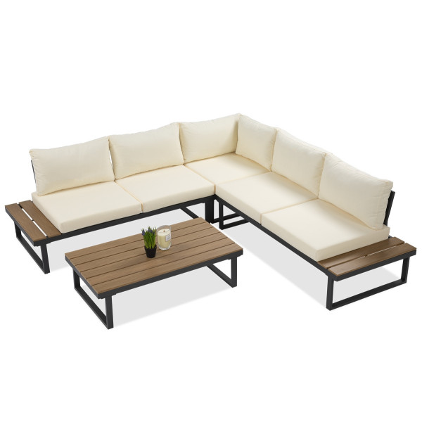 Ogrodowy narożnik ze stolikiem EMERSON Light Beige od firmy Focus Garden