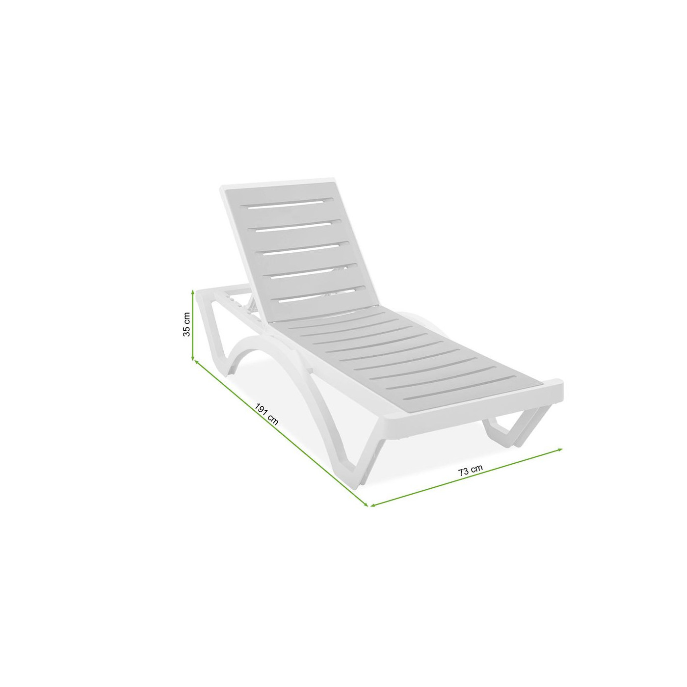 Rycina z wymiarami leżaka LOMBOK White Taupe od firmy Focus Garden